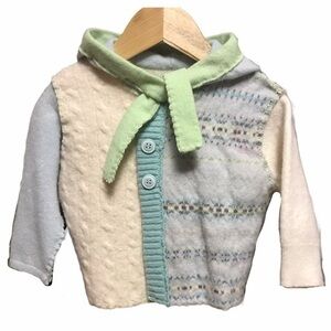 Etsy Blue Green Wool Fair Isle Upcycled Hooded Cardigan Sweater Jacket